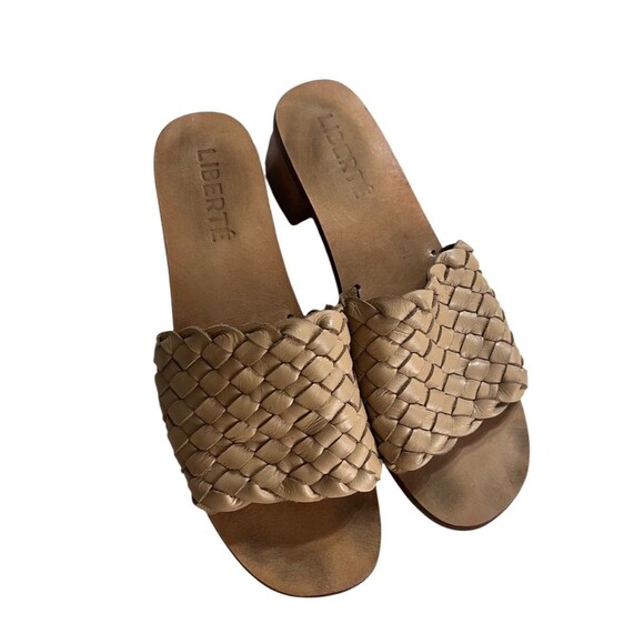 0039 Italy Shoes - Liberte Leather- Santorini Woven Mule Leather Block 2”Heel  Open Toe